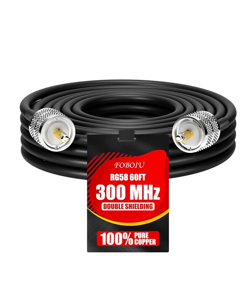Foboiu RG58 Coaxial Cable 60FT, CB Antenna Cable, PL259 UHF Male-to-Male CB Coax, 50 Ohm Coax, Including 35FT/40FT/50FT/100FT Extender for Antenna Analyzers,SWR Meters - Image 1